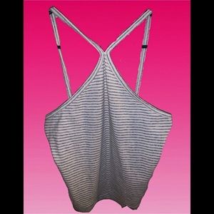 White/grey striped halter crop top